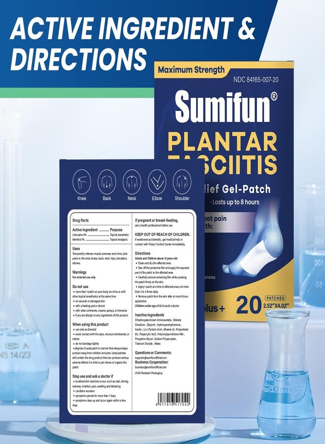 Sumifun Plantar Fasciitis Pain Patches, 4% Lidocaine Plus 1% Menthol, Maximum Strength 8-Hour Lidocaine Patches for Heel & Foot Pain Relief, Sprains, Strains & Bruises (6x10cm, 20 Counts) - Image 4